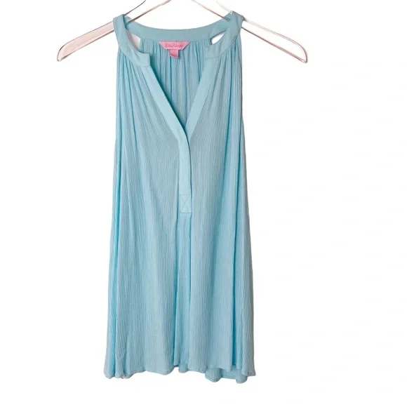 Lilly Pulitzer Blue Gauze Flowy Halter Tank Size Small - Picture 2 of 6